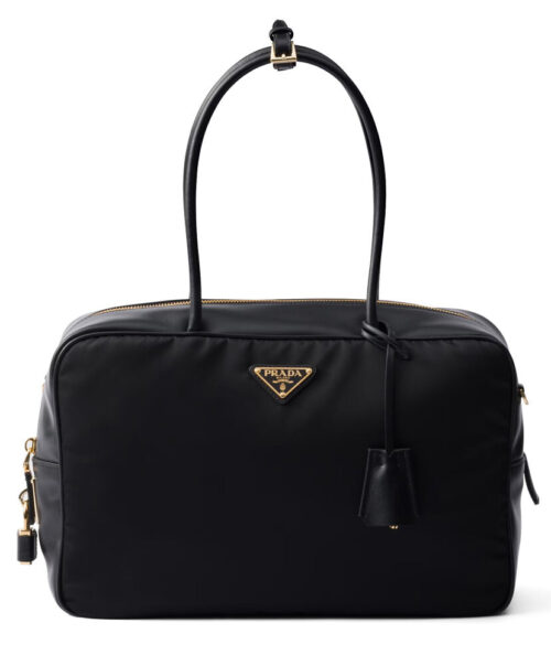 Prada Large Re-Nylon And Leather Top-handle Bag With Padlock 1BB131 Black